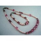 NSC220  Necklace & Bracelet Handcrafted Rosaline Pearls & Crystals w/ Bali silver Beadser Pearls