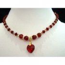 NSC206  Genuine Swarovski Crystals Red Siam Heart Necklace Bridal Necklace Handcrafted