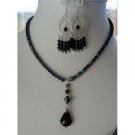 NSC128  Genuine Jet Swarovski Crystals w/ Teardrop Pendant Necklace Set