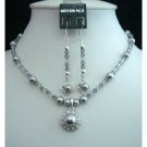 NSC126  Grey Tone Handcrafted Genuine Swarovski Grey Pearls & Crystals Pendant Necklace & Earrings