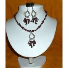 NSC159 Genuine Swarovski Dark Brown Pearls&Garnet Crystals w/Dangling Pendants Necklace Set