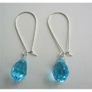 ERC314  Czech Aquamarine Crystals Teardrop Genuine Sterling Silver Hoop Earring