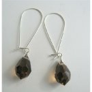 ERC313  Genuine Czech Dark Smoked Topaz Crystals Teardrop Sterling Silver Hoop Earrings