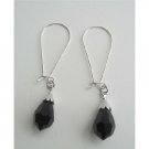 ERC316  Black Teardrop Czech Crystals Sterling Silver Hoop Earrins Handcrafted Earrings
