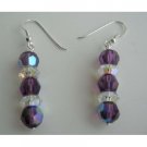 ERC203  Sterling Silver AB Amethyst Swarovski Crystals w/ AB Spacer Earrings