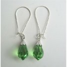 ERC321  Peridot Crystals Teardrop Genuine Czech Crystals & Sterling Silver 92.5 Hoop Earrings