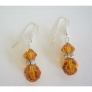 ERC214  Swarovski Topaz Crystals Earrings Round & Bicone Crystals w/ Silver Rondells