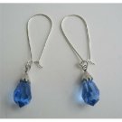 ERC315Lite Sapphire Czech Crystals Teardrop Sterling Silver Earrings Genuine Sterling Silver Hoop