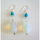 ERC212  Moonstone Glass Bead Earrings w/ Turquoise Highlighted Sterling Silver Earring