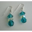 ERC197  Swarovski Blue Zircon Dangle Earrings w/ AB Spacer Sterling Silver Earrings