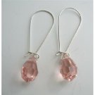 ERC319  Sparkling Czech Rose Pink Crystals Teardrop Sterling Silver Hoop Earrings