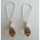 ERC317  Lite Smoked Topaz Czech Crystals Teardrop Sterling Silver Hoop Earrings