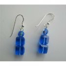 ERC240  Sapphire Cube And Round Swarovski Crystals Sterling Silver Earrings