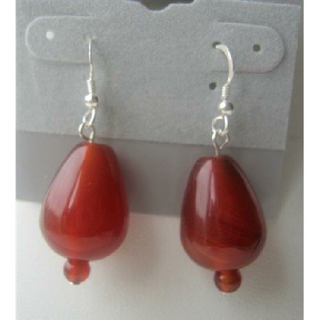 ERC259 Carnelian Bead 18mm Sterling Silver 92.5 Earrings