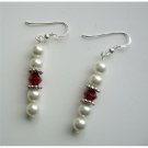 ERC246  Swarovski White Pearls Siam Red Crystals Earrings Sterling Silver Earrings