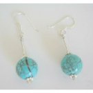 ERC227 Turquoise Round Bead w/ Sterling Silver Tube & Silver Beads Sterling Earrings