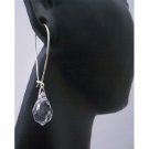 ERC298  Genuine Czec Teardrop Crystals Sterling Silver Hoop Earring