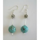 ERC224 Turquiose Round Bead w/ Sterling Silver Tube & Daisy Spacing Sterling Earrings
