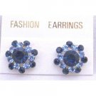 ERC142  Round Surgical Post Earrings w/ Sparkling Aquamarine & Sapphire Crystals Pierced Earrings