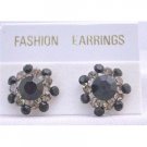 ERC184  Black Crystals Stud Earring w/ Black Diamond Crystals