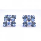 ERC469  Sapphire Crystals Earrings Light and Dark Sapphire Crystals Embedded Flower Earrings