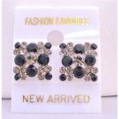 ERC112  Black And Black Diamond Crystals 6mm Jet Crystals Embossed Earrings