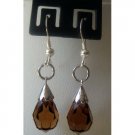 ERC138Genuine Sterling Silver Teardrop Crystals Earrings Earwires Smoked Topaz Crystals Earrings