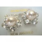 ERC154  Stunning Stud Cultured Round Peach Pearls Earrings w/ Surrounded Cubic Zircon