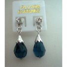 ERC168  Genuine 925 Sterling Silver Earrings Surgical Earrings w/ Genuine Crystals Teardrop