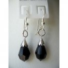 ERC136Czech Crystals Tear Drop Earrings Jet Crystals Earrings w/ 925 Sterling Silver