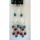 ERC101  Turquoise & Red Coral Bead Earrings Sterling Silver Dangling