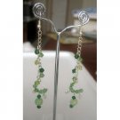 ERC066  Sterling Silver Cascade Chain Green Dangle Crystals Earrings