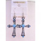 UER150  Black Cross Earrings w/ Blue Heart & Cubic Zircon Embedded Earrings