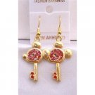 UER309  Mouse Face Key Earrings Gold Plated Key Earrings w/ Red Glitter