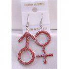 UER311  Red Glitter Earrings Male Female Symbol Earrings Stunning Earrings