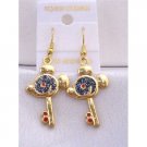 UER308  Key Earrings w/ Mouse Face Earrings Gold Plated Key Earrings w/ Black Glitter