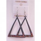 UER315  Triangle Dangling Chandelier Earrings Black Triangle Earrings w/ Red Cz
