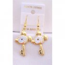 UER310  Gold Plated Key Earrings w/ Mouse Face Earrings w/ White Glitter