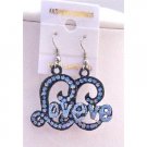UER153  L Shape Earrings w/ Blue Cubic Zircon Word Love Fabulous Earrings