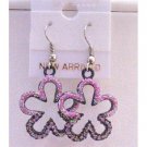 UER155  Pink Flower Earrings Pink Glitter Flower Earrings Pink Enamel Earrings