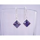 UER007  Tanzanite Cubic Zircon Diamond Shaped Sterling Silver 92.5 Hook Earrings