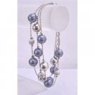 U078 Three Stranded Bracelet Blue Pearls Silver Balls&Fancy Beads Pink Pearls AB Crystals