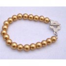 U002  Traditional Jewelry Gold Pearls Bracelet w/ Flower Toggle Clasp