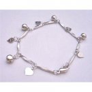 U103Charm Bracelet 7Inches High Quality Rhodium Chain Hanging Charms Heart w/Love Engraved