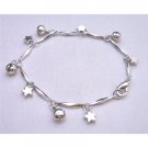 U101Dangling Jingle Ball Star Charm Bracelet High Quality Rhodium Chain w/Dangling 7Inches