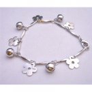 U102 Christmas Bracelet w/Charms Flowers&Jingle Balls Dangling From Good Rhodium Chain