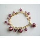 UBR103  Millefiori Simulated Glass Amethyst Beads Dangling Bracelet Gold Plated 7 Inches Bracelet