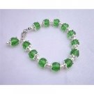 UBR020  Green Simulated Crystals Bracelet Balls Beads Bracelet w/ Bead Dangling 7 1/2 Inches