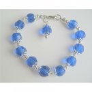 UBR003  Royal Blue Crystals Glass Beads Dangling Stunning Bracelet&Bali Silver