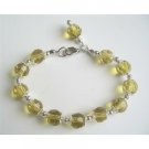 U208  Olive Green Fabulous Striking Crystals Glass Beads w/ Bali Silver Dangling Bracelet